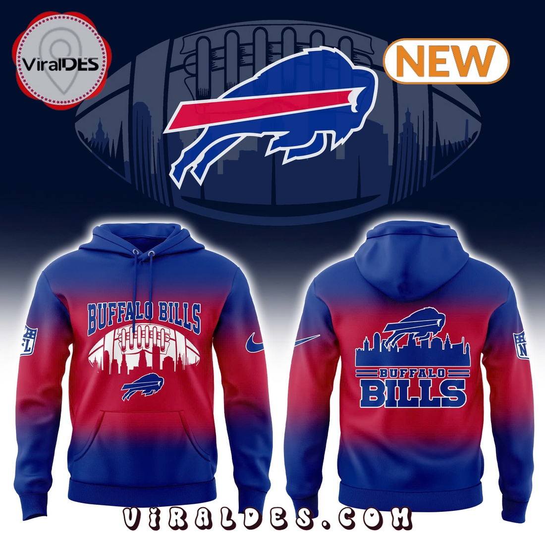 Buffalo Bills Skyline Gradient Combo Hoodie, Jogger, Cap Buffalo Bills Skyline Gradient Combo Hoodie, Jogger, Cap