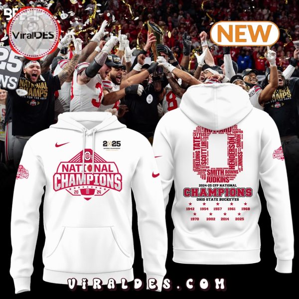 Ohio State Buckeyes 2025 Champions White Hoodie