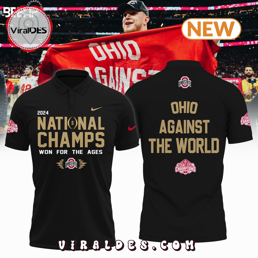 Ohio State Buckeyes - Ohio Against The World Black Polo Ohio State Buckeyes - Ohio Against The World Black Polo