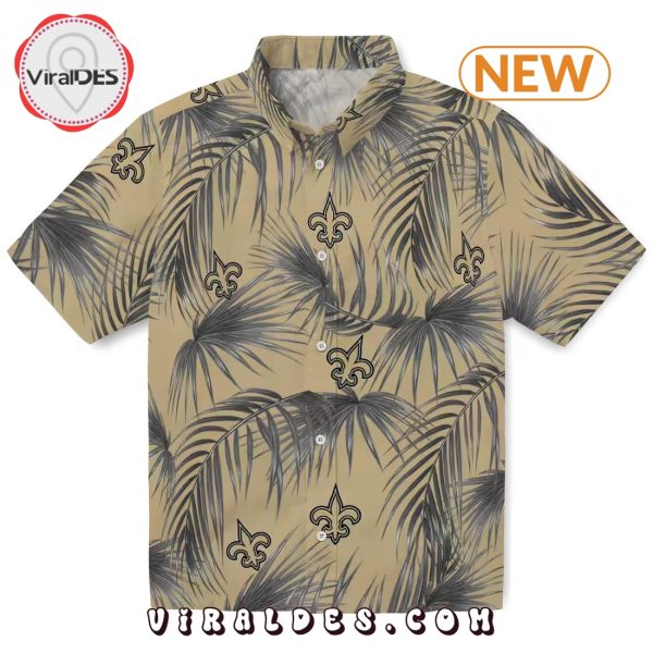 New Orleans Saints Leafy Palms Gold Hawaiian Shirt
