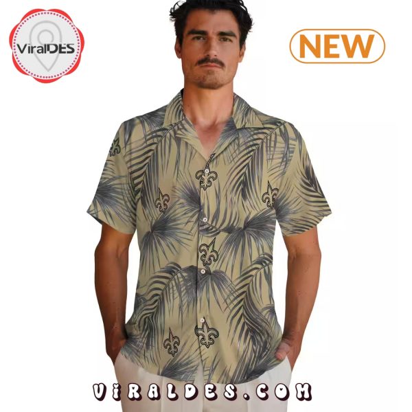 New Orleans Saints Leafy Palms Gold Hawaiian Shirt