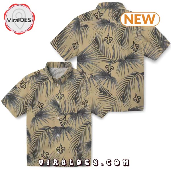 New Orleans Saints Leafy Palms Gold Hawaiian Shirt
