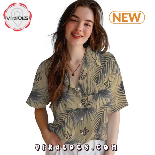 New Orleans Saints Leafy Palms Gold Hawaiian Shirt