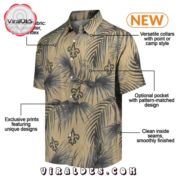 New Orleans Saints Leafy Palms Gold Hawaiian Shirt
