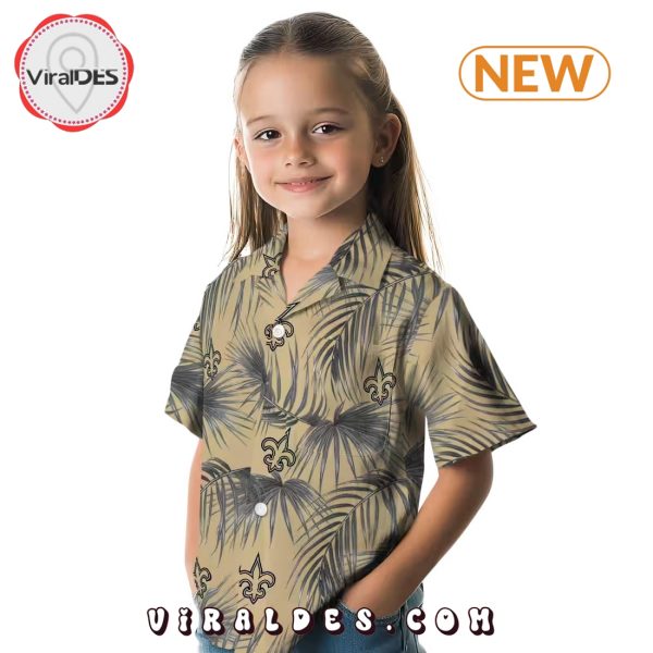 New Orleans Saints Leafy Palms Gold Hawaiian Shirt