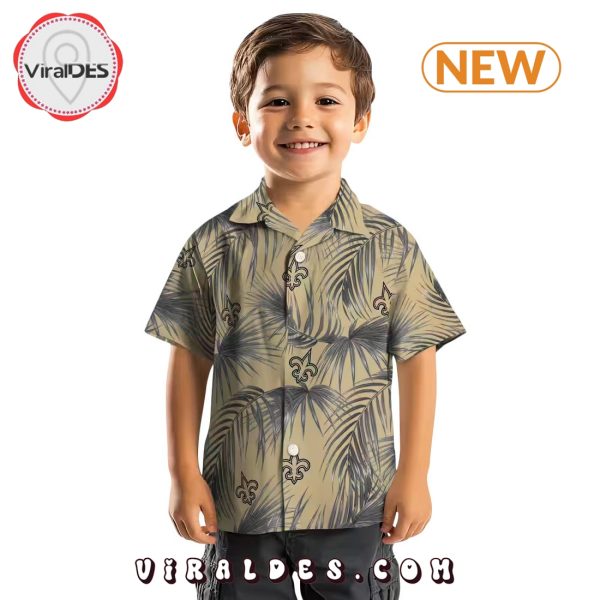 New Orleans Saints Leafy Palms Gold Hawaiian Shirt