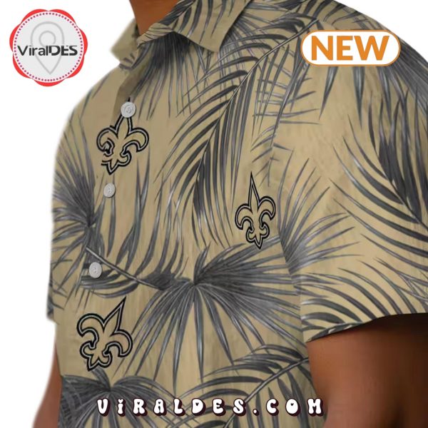 New Orleans Saints Leafy Palms Gold Hawaiian Shirt
