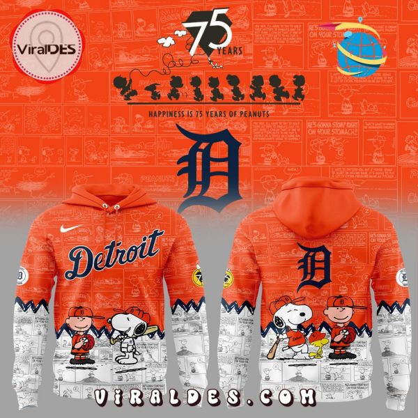 75th Anniversary of Peanuts Detroit Tigers Orange Hoodie