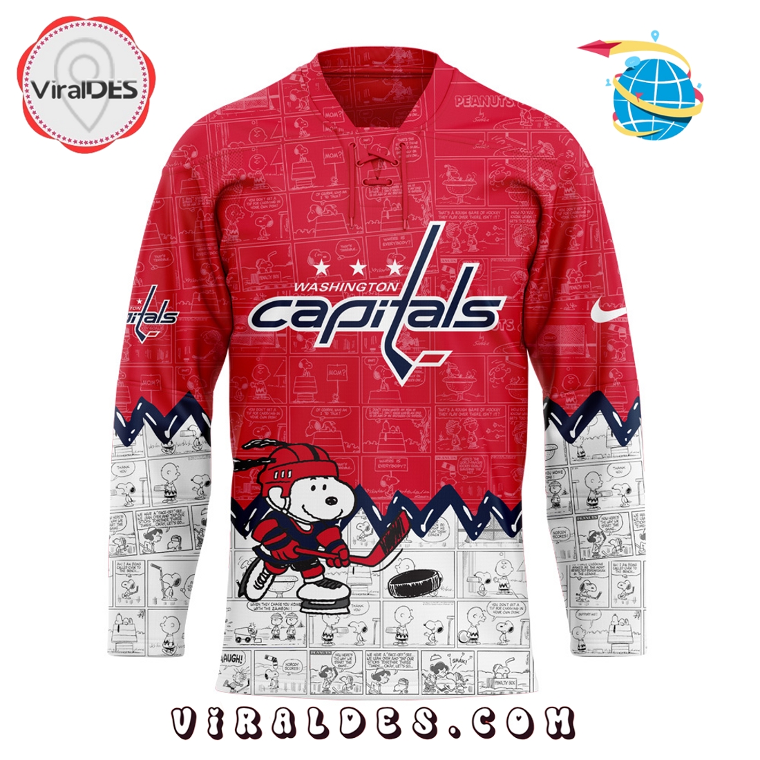 75th Anniversary of Peanuts Washington Capitals Hockey Jersey 75th Anniversary of Peanuts Washington Capitals Hockey Jersey