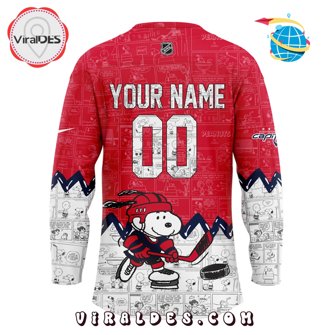 75th Anniversary of Peanuts Washington Capitals Hockey Jersey 75th Anniversary of Peanuts Washington Capitals Hockey Jersey