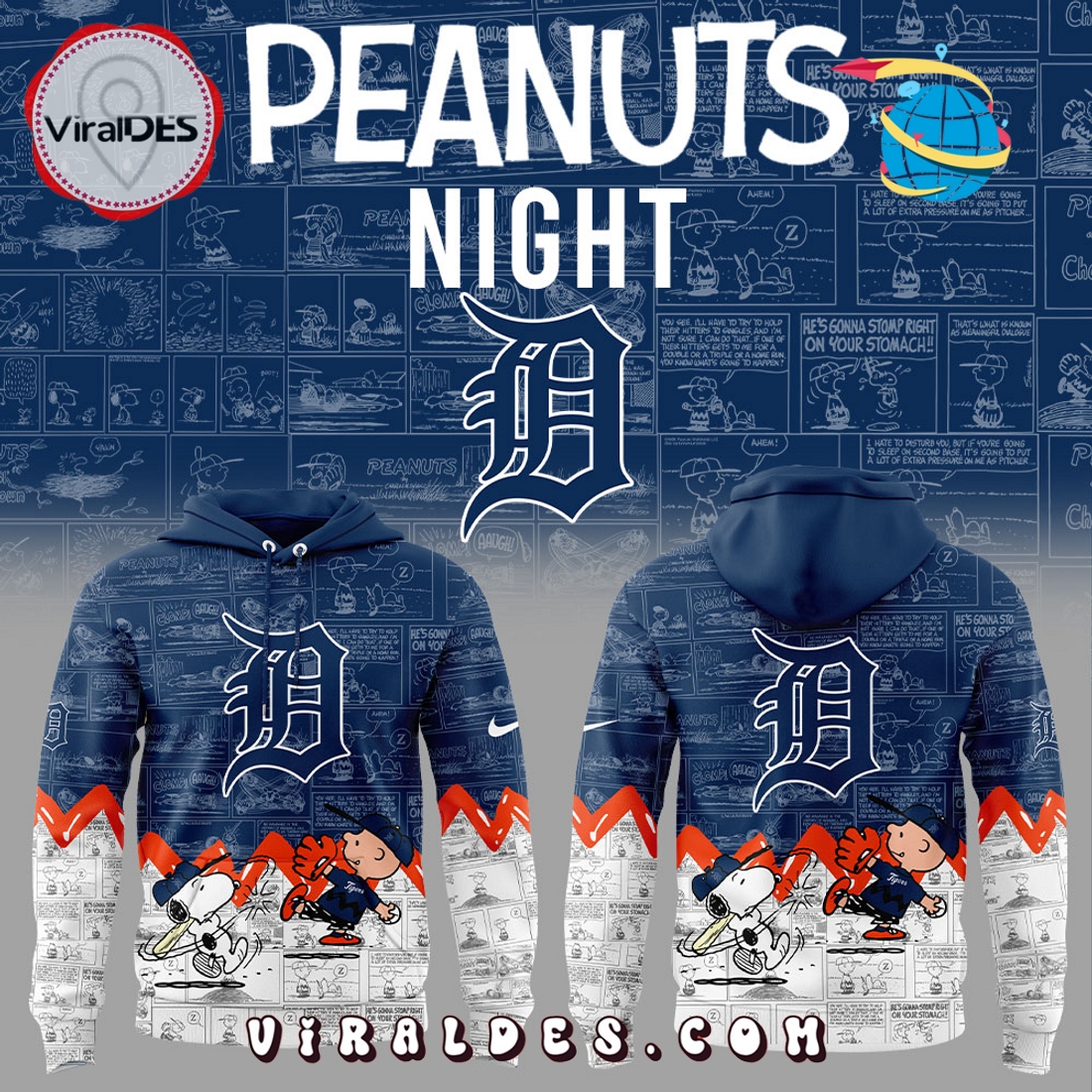 Detroit Tigers 75th Anniversary of Peanuts Hoodie Detroit Tigers 75th Anniversary of Peanuts Hoodie