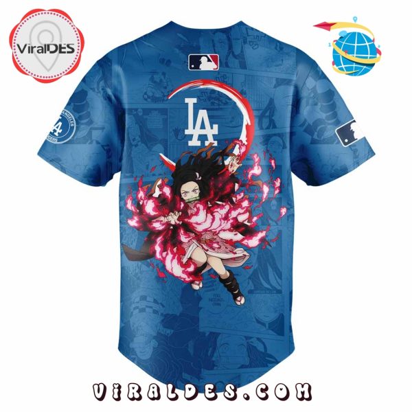 Dodgers x Demon Slayer Kamado Nezuko Blue Baseball Jersey