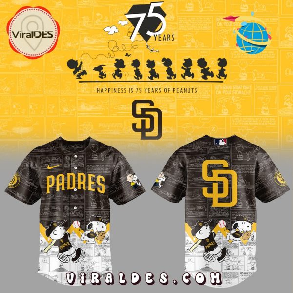San Diego Padres 75th Anniversary Peanuts Brown Baseball Jersey