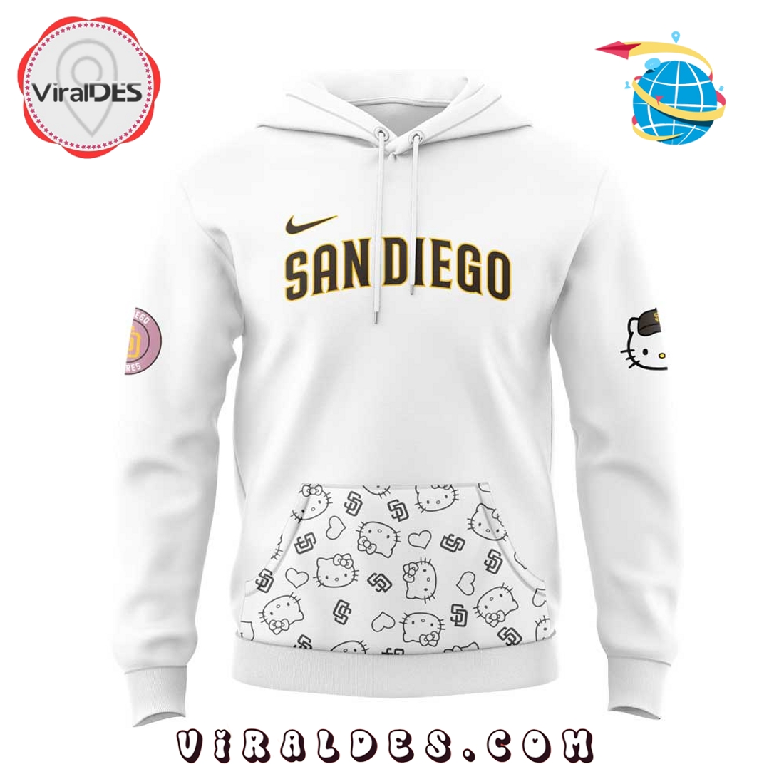 San Diego Padres x Hello Kitty Night Game White Hoodie San Diego Padres x Hello Kitty Night Game White Hoodie