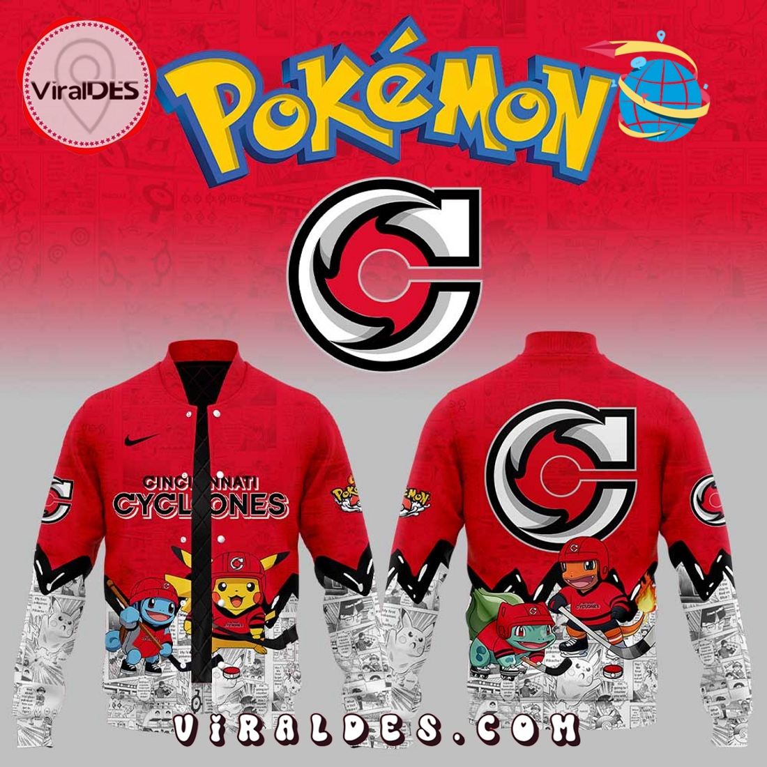2025 Cincinnati Cyclones x Pokémon New Baseball Jacket 2025 Cincinnati Cyclones x Pokémon New Baseball Jacket
