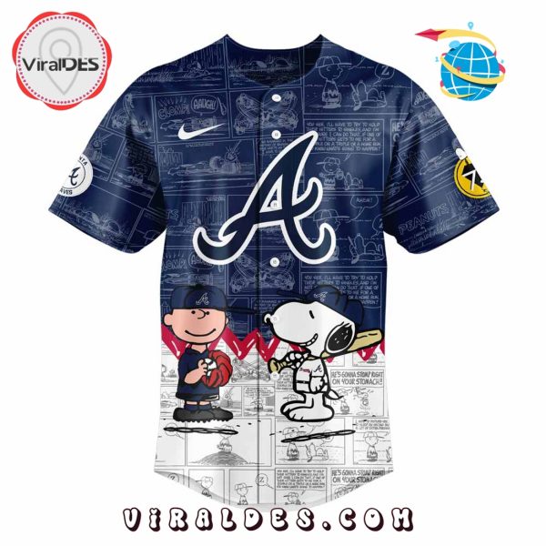 Atlanta Braves 75th Anniversary Peanuts Navy Baseball Jersey