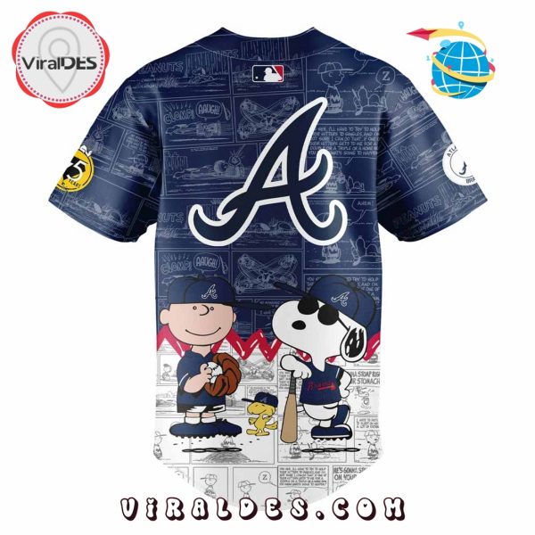 Atlanta Braves 75th Anniversary Peanuts Navy Baseball Jersey