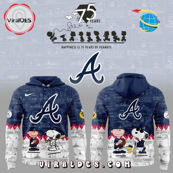 Atlanta Braves 75th Anniversary Peanuts Navy Hoodie, Jogger, Cap
