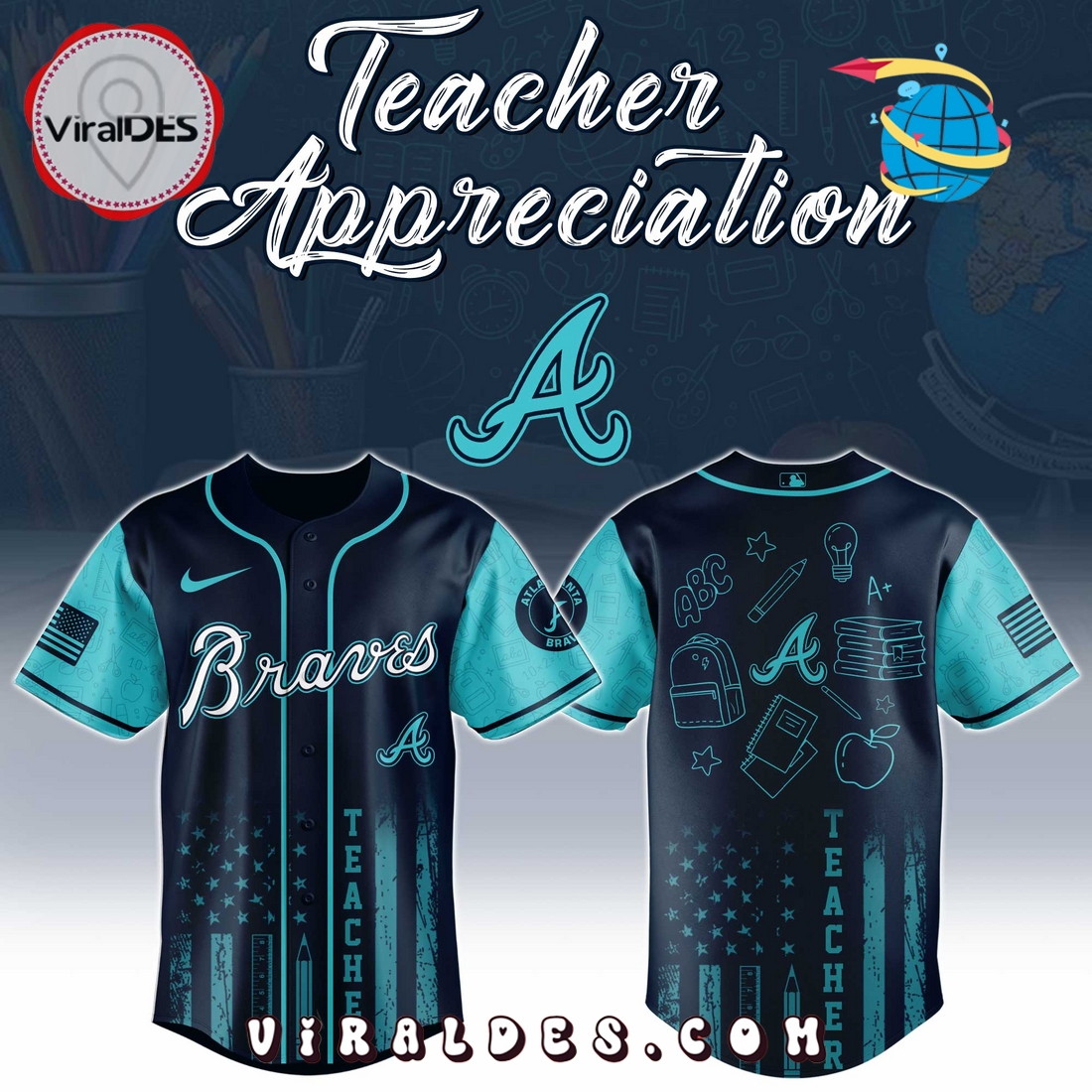 Atlanta Braves MLB x Teacher Appreciation Day Baseball Jersey Atlanta Braves MLB x Teacher Appreciation Day Baseball Jersey