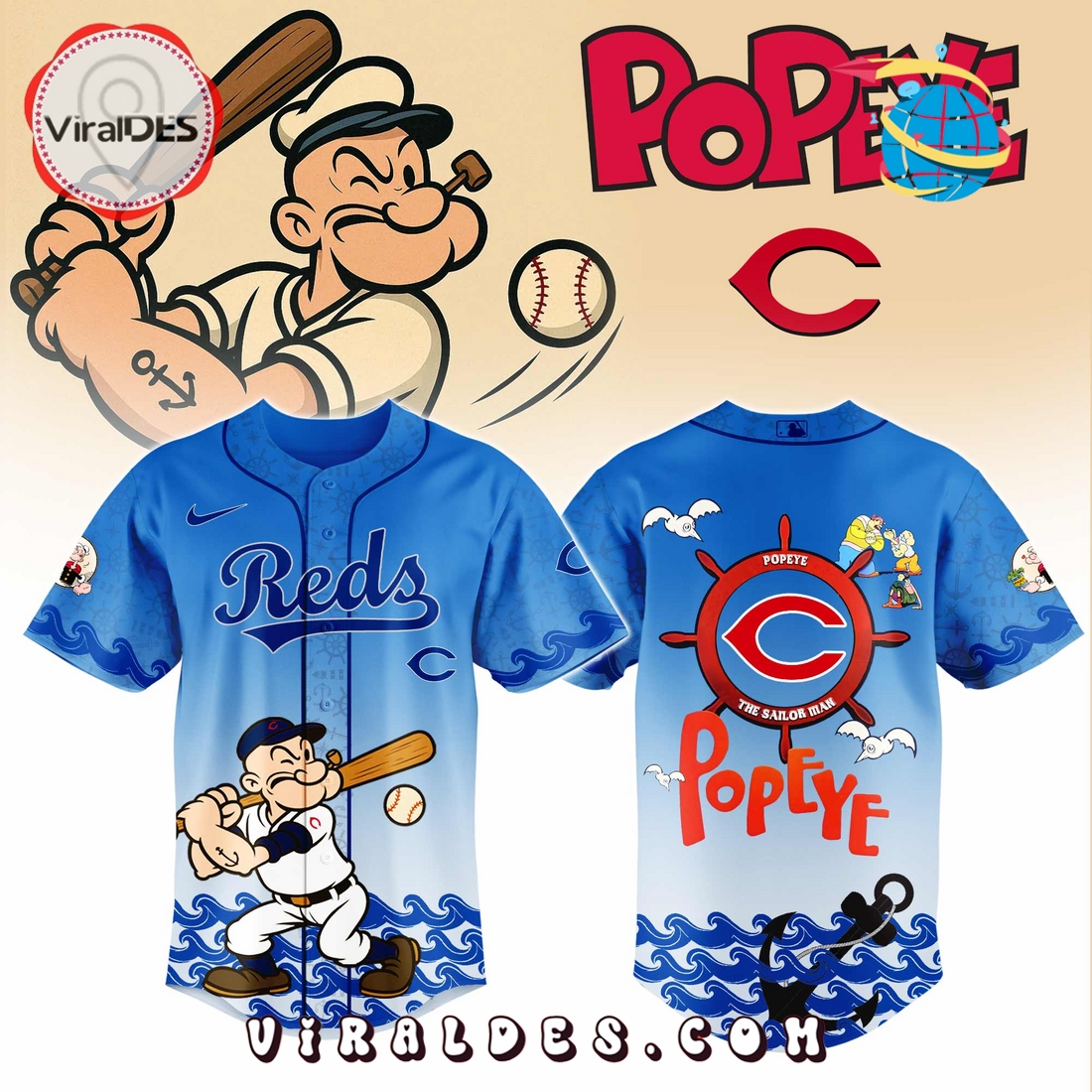 Cincinnati Reds MLB x Popeye Baseball Jersey Cincinnati Reds MLB x Popeye Baseball Jersey