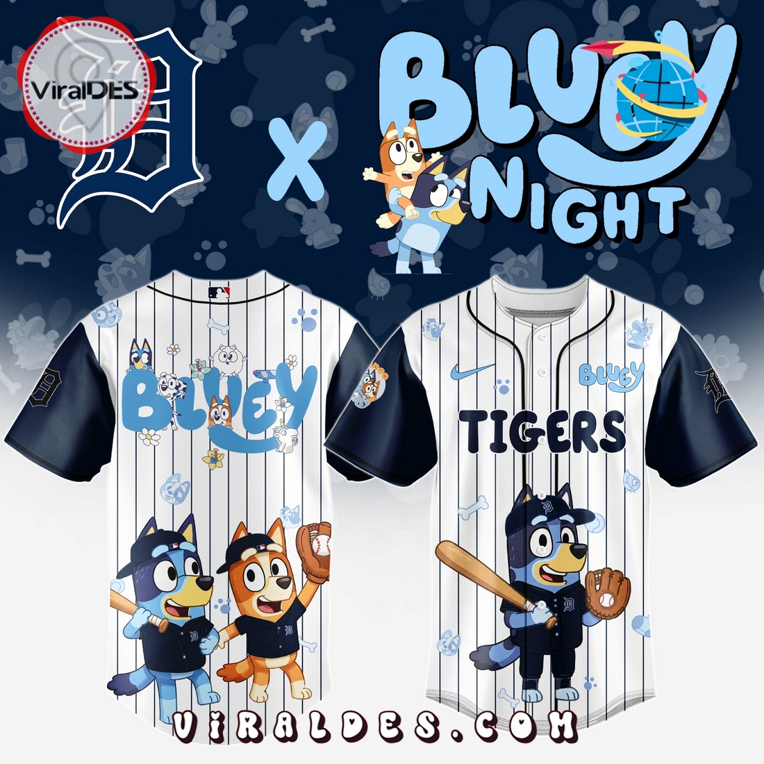 Detroit Tigers MLB Bluey And Bingo 2025 Baseball Jersey Detroit Tigers MLB Bluey And Bingo 2025 Baseball Jersey