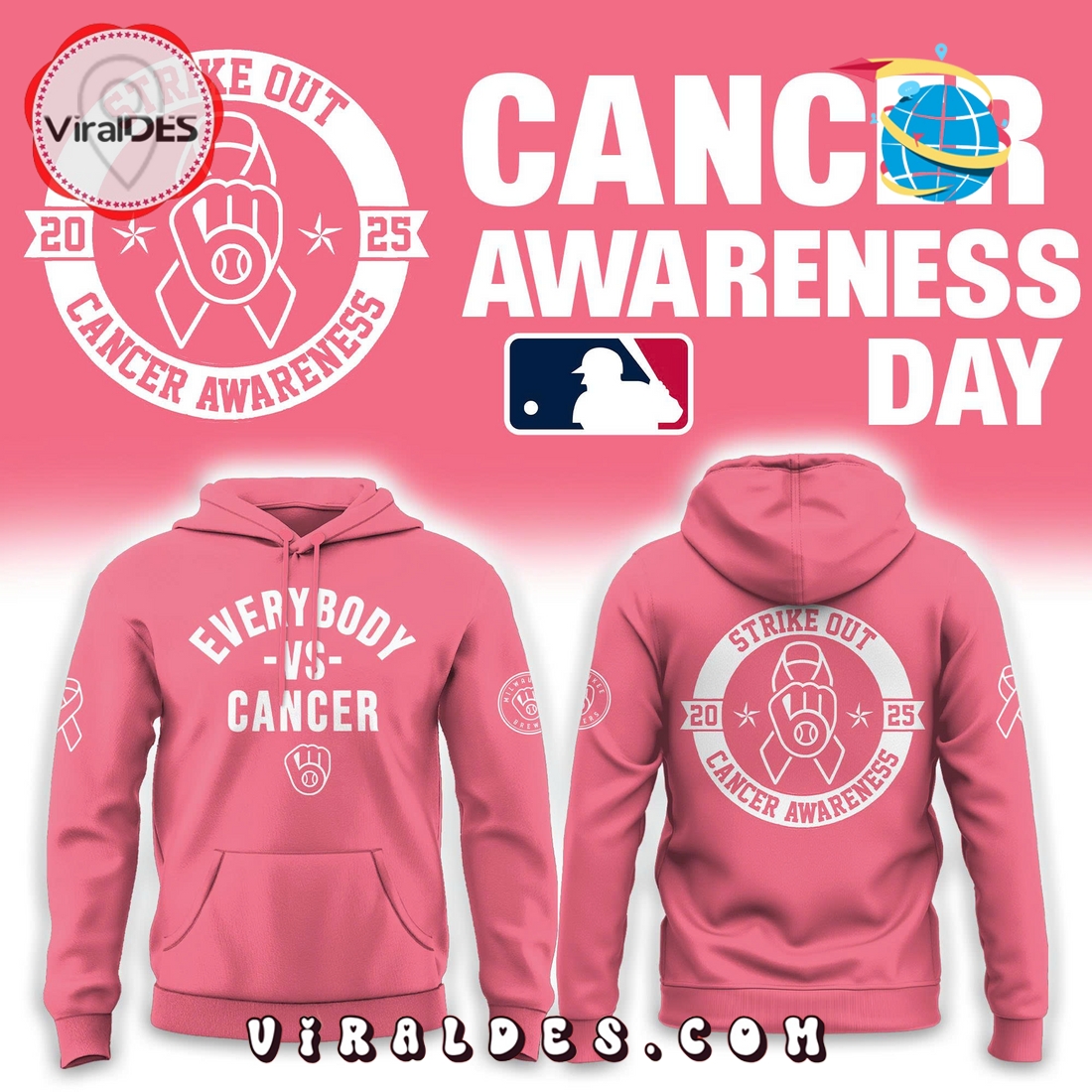Everybody vs Cancer Awareness Milwaukee Brewers Hoodie Everybody vs Cancer Awareness Milwaukee Brewers Hoodie