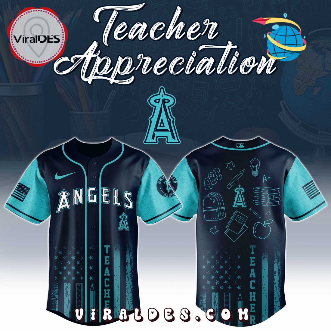 Los Angeles Angels MLB x Teacher Appreciation Day Baseball Jersey Los Angeles Angels MLB x Teacher Appreciation Day Baseball Jersey