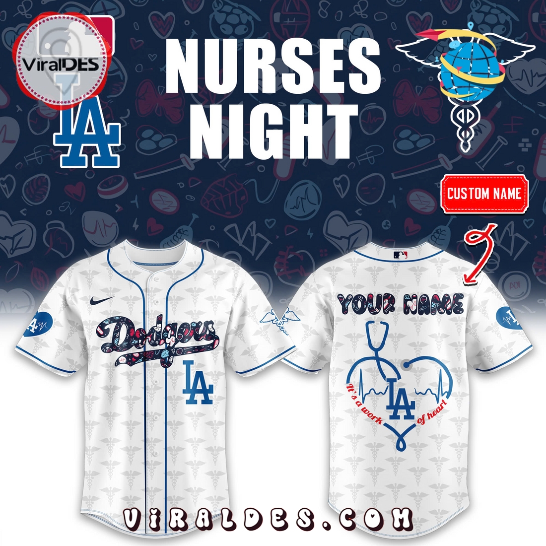 Los Angeles Dodgers Nurses Night White Baseball Jersey Los Angeles Dodgers Nurses Night White Baseball Jersey