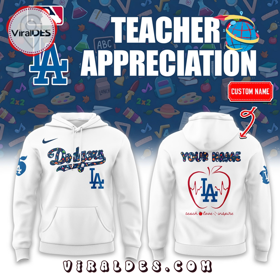 Los Angeles Dodgers Teacher Night Custom Hoodie Los Angeles Dodgers Teacher Night Custom Hoodie