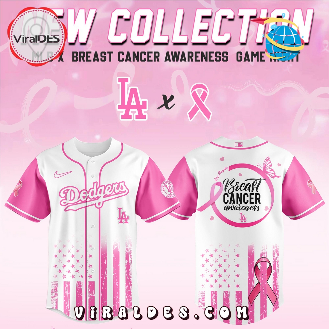 Los Angeles Dodgers x Breast Cancer Awareness Game Night Baseball Jersey Los Angeles Dodgers x Breast Cancer Awareness Game Night Baseball Jersey