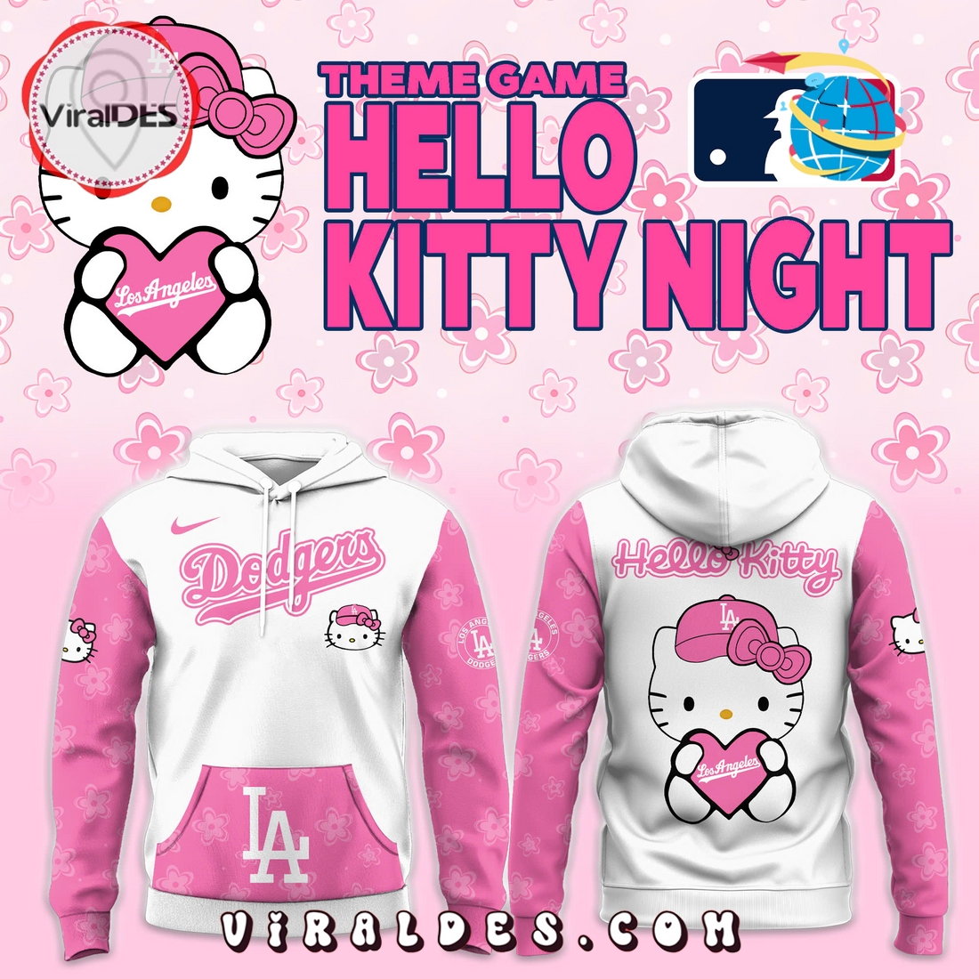 Los Angeles Dodgers x Hello Kitty Pink Hoodie, Long Pants Los Angeles Dodgers x Hello Kitty Pink Hoodie, Long Pants