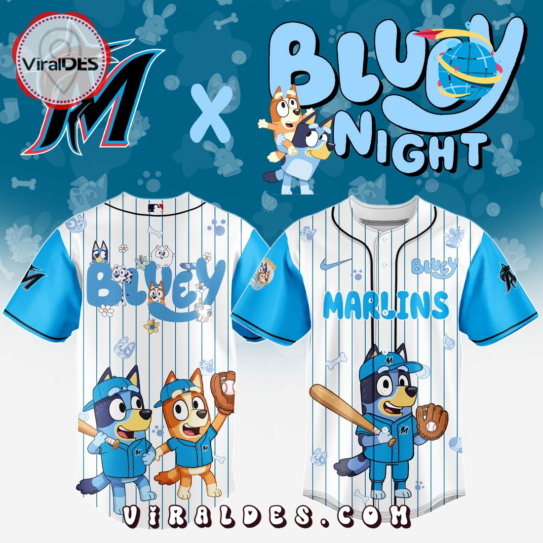 Miami Marlins MLB Bluey And Bingo 2025 Baseball Jersey Miami Marlins MLB Bluey And Bingo 2025 Baseball Jersey