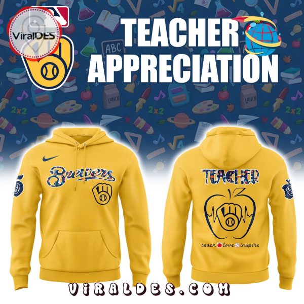 Milwaukee Brewers 2025 Teacher Night Gold Hoodie, Long Pants