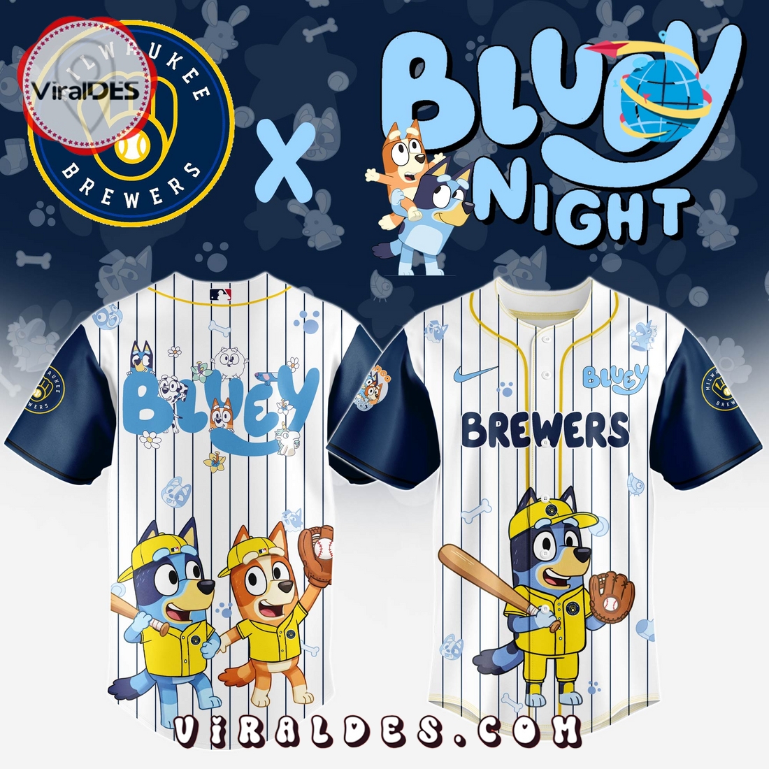 Milwaukee Brewers MLB Bluey And Bingo 2025 Baseball Jersey Milwaukee Brewers MLB Bluey And Bingo 2025 Baseball Jersey
