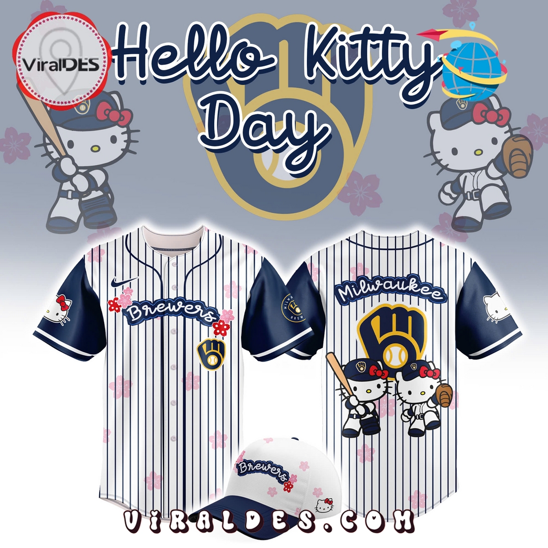 Milwaukee Brewers x Hello Kitty 2025 Navy Baseball Jersey Milwaukee Brewers x Hello Kitty 2025 Navy Baseball Jersey