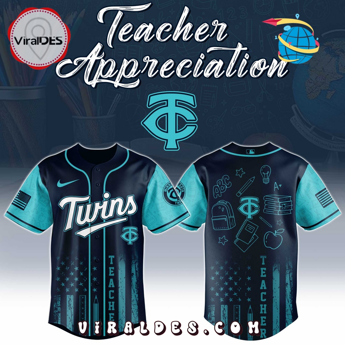 Minnesota Twins MLB x Teacher Appreciation Day Baseball Jersey Minnesota Twins MLB x Teacher Appreciation Day Baseball Jersey