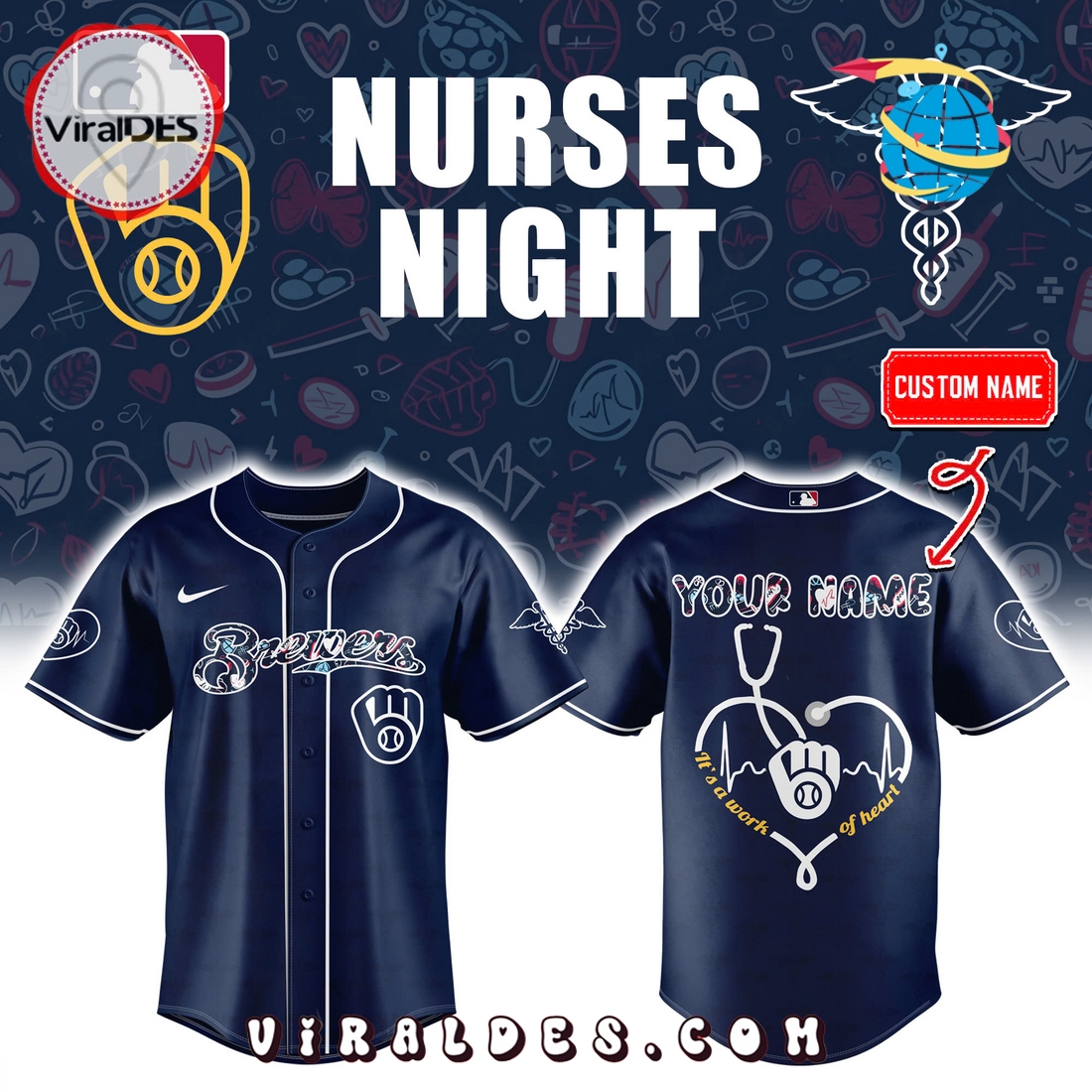 Personalized Milwaukee Brewers 2025 Nurses Night Baseball Jersey Personalized Milwaukee Brewers 2025 Nurses Night Baseball Jersey
