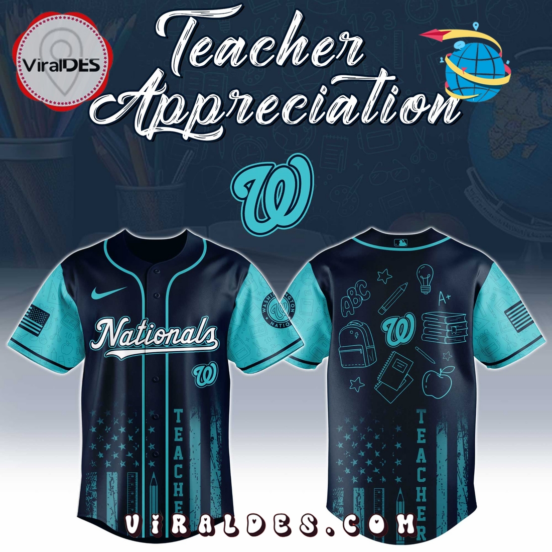 Washington Nationals MLB x Teacher Appreciation Day Baseball Jersey Washington Nationals MLB x Teacher Appreciation Day Baseball Jersey