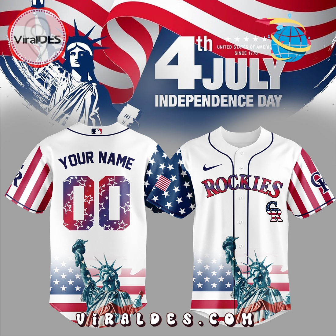 Colorado Rockies Custom Independence Day Baseball Jersey Colorado Rockies Custom Independence Day Baseball Jersey