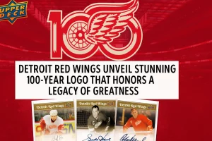 Detroit Red Wings 100-year logo banner featuring winged wheel and centennial design