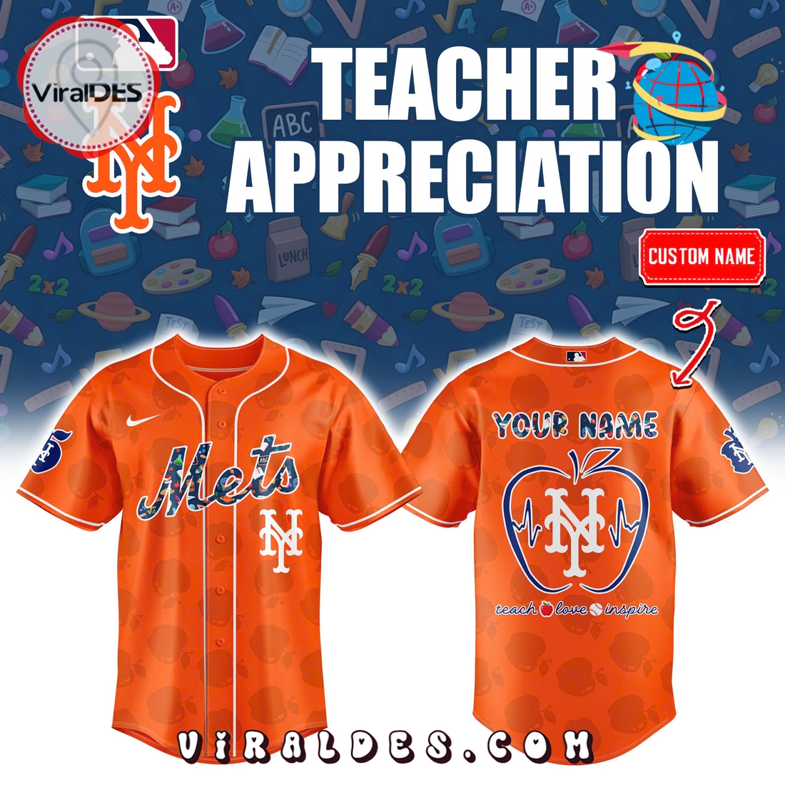 New York Mets Teacher Appreciation Orange Baseball Jersey New York Mets Teacher Appreciation Orange Baseball Jersey