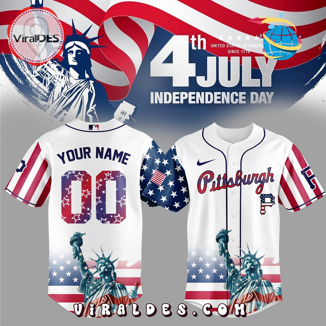 Pittsburgh Pirates Custom Independence Day Baseball Jersey Pittsburgh Pirates Custom Independence Day Baseball Jersey
