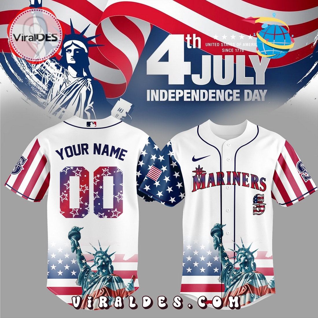 Seattle Mariners Custom Independence Day Baseball Jersey Seattle Mariners Custom Independence Day Baseball Jersey