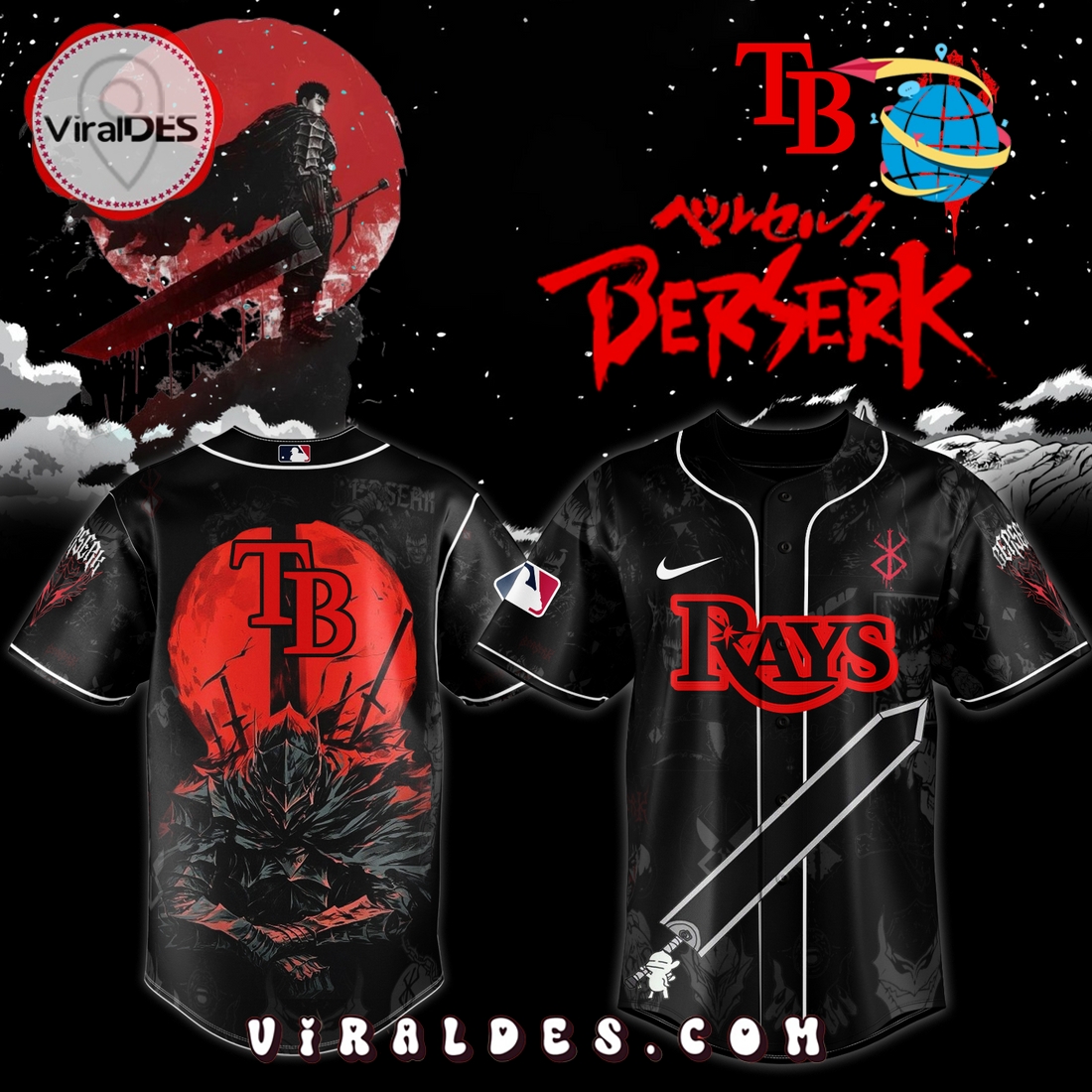 Tampa Bay Rays x Berserk Limited Edition Baseball Jersey Tampa Bay Rays x Berserk Limited Edition Baseball Jersey