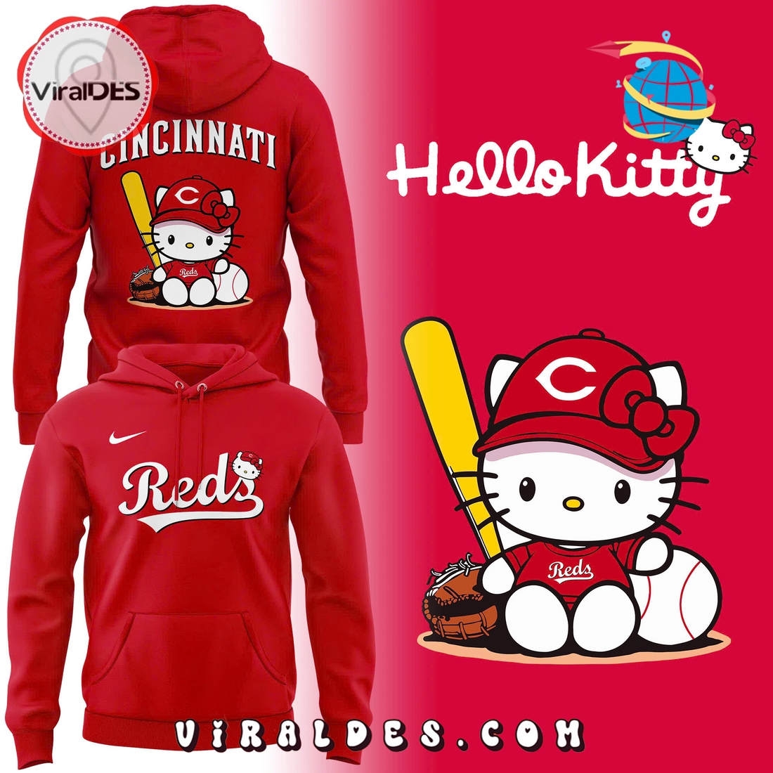 2025 Cincinnati Reds x Hello Kitty Pullover Hoodie 2025 Cincinnati Reds x Hello Kitty Pullover Hoodie