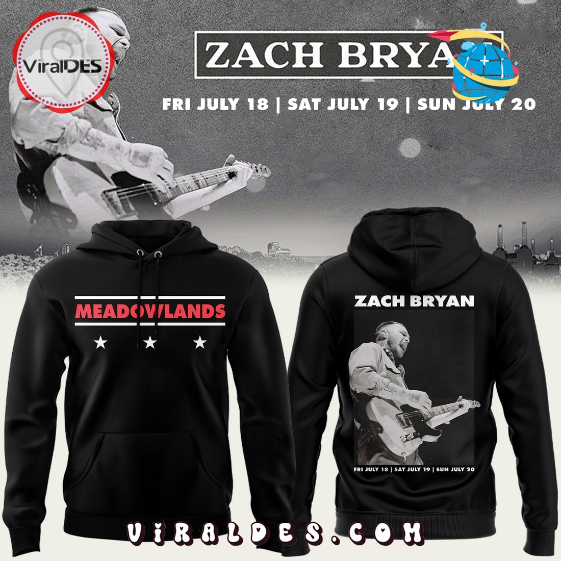 2025 Zach Bryan Meadowlands Black Hoodie 2025 Zach Bryan Meadowlands Black Hoodie