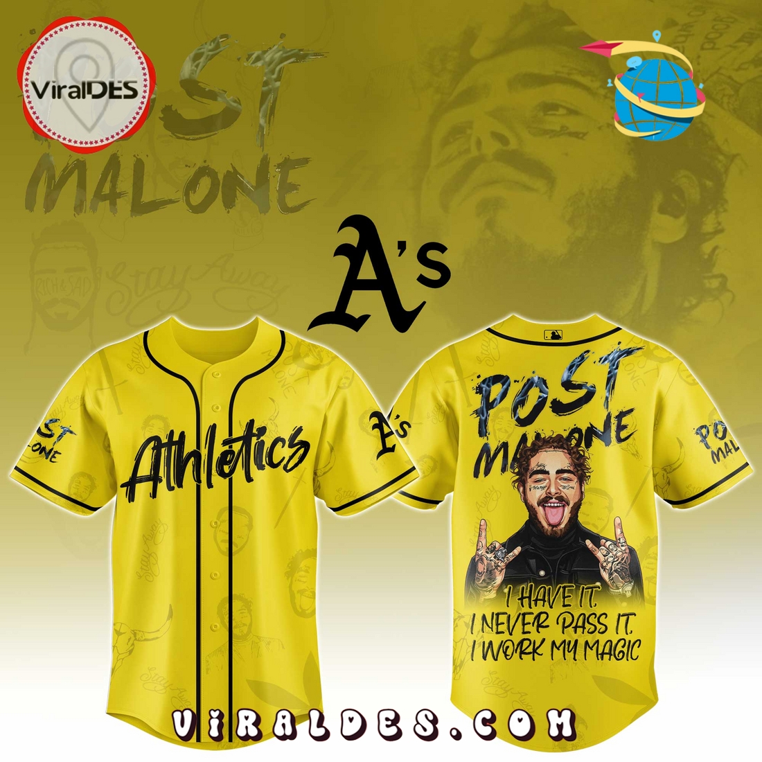 Athletics x Post Malone Tour 2025 Baseball Jersey Athletics x Post Malone Tour 2025 Baseball Jersey