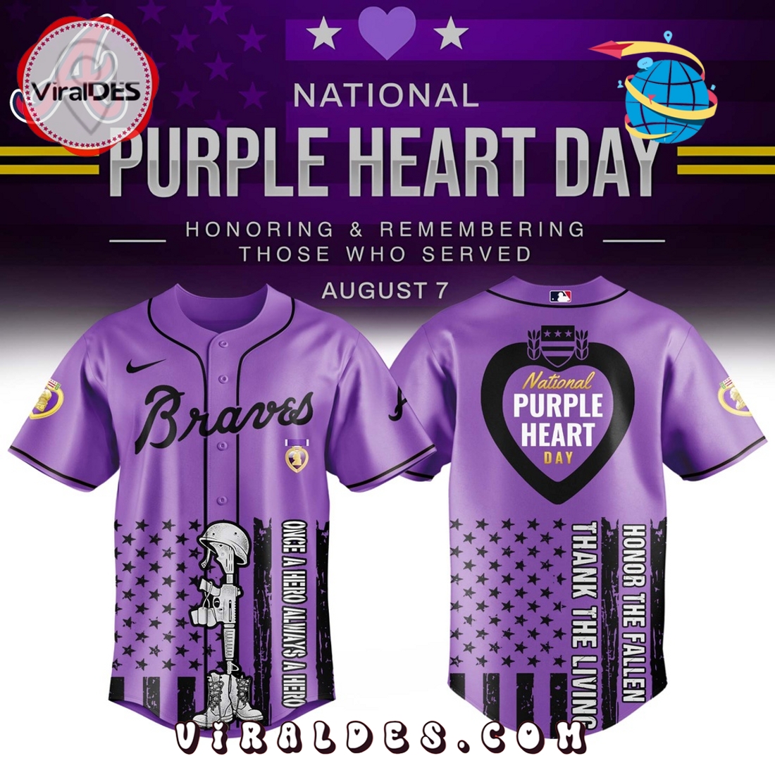 Atlanta Braves MLB x Purple Heart Day Baseball Jersey Atlanta Braves MLB x Purple Heart Day Baseball Jersey
