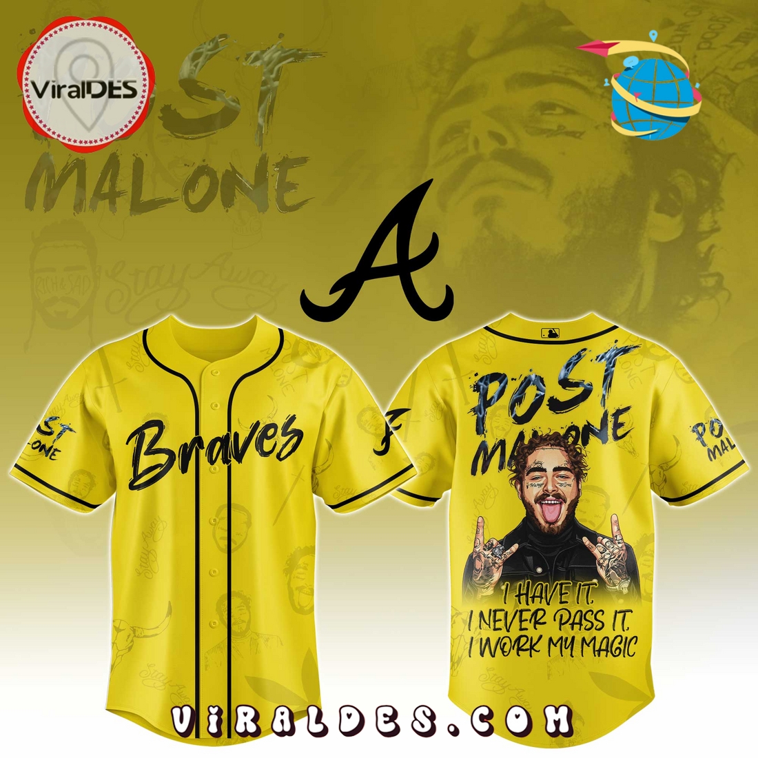 Atlanta Braves x Post Malone Tour 2025 Baseball Jersey Atlanta Braves x Post Malone Tour 2025 Baseball Jersey