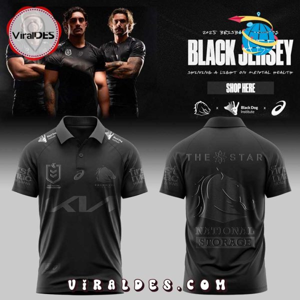Brisbane Broncos Our 2025 Black Uniform Polo Shirt